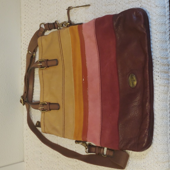Fossil Explorer XL Bag Leather Multi Color Crossbody Folder Over Top - Picture 2 of 11